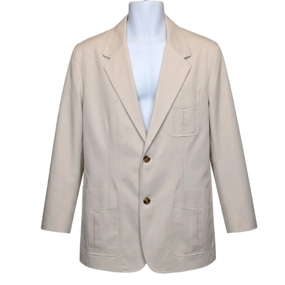 Eddie Bauer Casual Sport Coat Mens L Beige Cotton Lined 2 Button Jacket Blazer